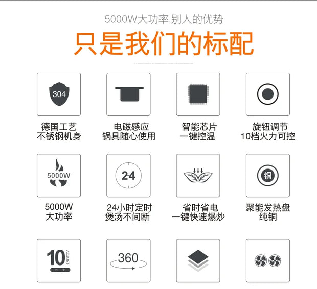 Inductiekookplaat 5000w Commerciële enkele inductiekookplaat Elektrische kookplaat Kantine Restaurant Elektrisch fornuis voor koken Hoog vermogen
