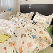 Cute Cherry Bedding Set No Filler Orange Bear Kawaii Duvet Cover Flat Sheet Pillowcase Boys Girls Twin Queen Bed Linen