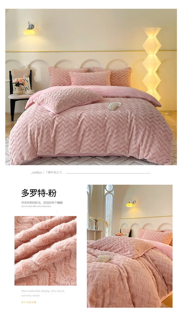 Rabbit Fleece Four-piece Set Milk Fleece Bed Sheet Quilt Cover Winter Thickened Flannel Fleece Double Single Bed Three-piece Set