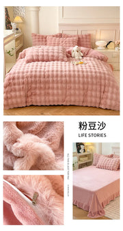 Rabbit Fleece Four-piece Set Milk Fleece Bed Sheet Quilt Cover Winter Thickened Flannel Fleece Double Single Bed Three-piece Set