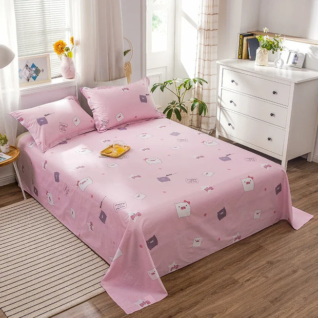 Kawaii Cartoon Pig Flat Sheet Twin Queen for Boy Girl Teen Room Decor Pink Bed Sheet Set 100% Cotton Bed Cover with 2 Pillowcase