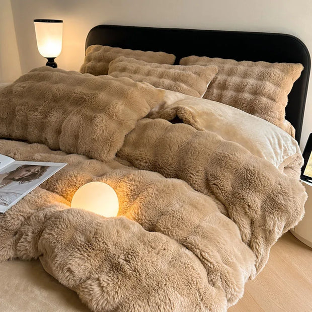 Rabbit Fleece Four-piece Set Milk Fleece Bed Sheet Quilt Cover Winter Thickened Flannel Fleece Double Single Bed Three-piece Set