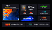 Ninkear Laptop A15 15.6'' FHD IPS AMD Ryzen™ 5 5500U 16GB DDR4 512GB SSD Backlit Keyboard Type-C Charging Windows 11 computer