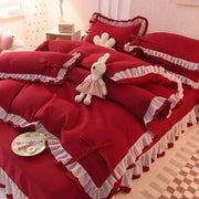 Cute Princess Style Pink Quilt Cover 4-piece Luxury Double Bed Bedding Four-piece Set Duvet Cover Bed Sheet Pillowcase