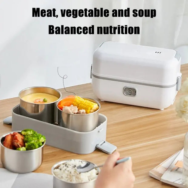 110V/220V Electric Rice cooker Portable Heating Lunch Box with 2/4 Stainless Steel Liner Food Warmer Steamer for Home Office