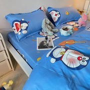 4 stuks/set Kawaii Anime Cartoon Doraemon Beddengoed Quilt Cover Student Beddengoed Zacht Microvezel Bedsprei Lichtgewicht Dekbedovertrek Geschenken