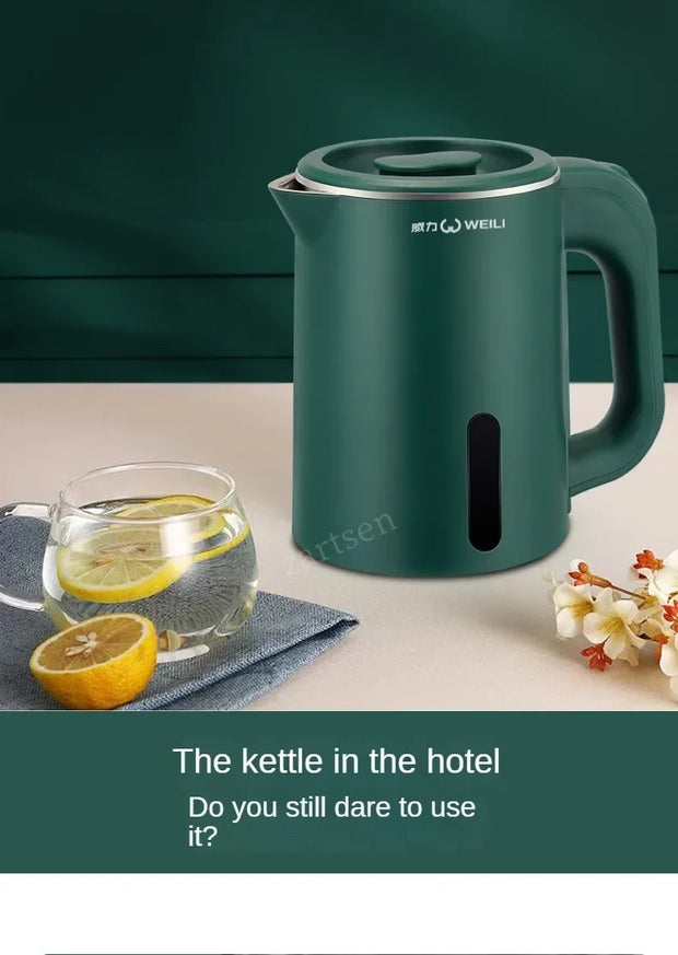 Portable Electric Kettle Insulated 1000ml  220V Double Layer Stainless Steel Fast Water Boiler for Travel