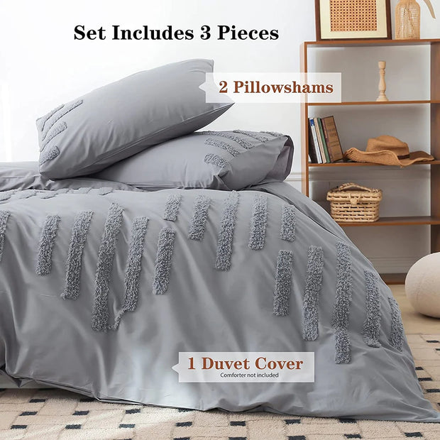 Simple&Opulence 100% Cotton Bedding Set 3Pcs Washed Comforter Boho Breathable Queen King Size Duvet Cover Bed Sheet Pillow Shams