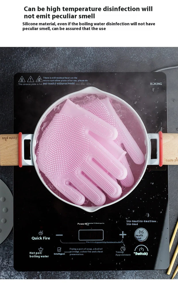 Dishwashing Cleaning Gloves Household Sponge Scrubber  Magic Silicone Rubber Dish Washing Gloves Kitchen Cleaning Tools