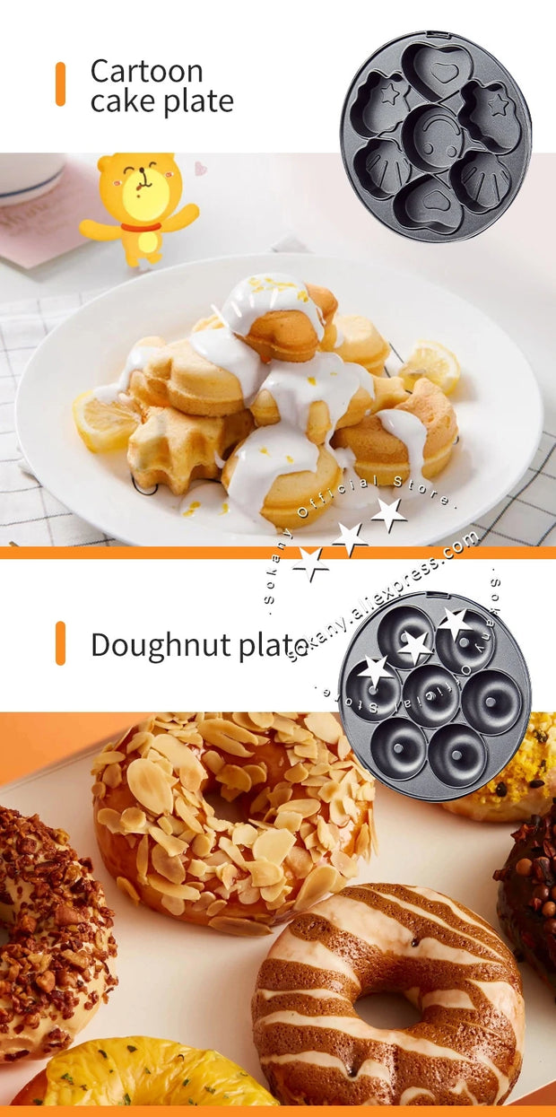 Sokany Hot Sale Automatic Non-stick Sandwich Maker Detachable 3 in 1 Waffle Donut Maker Cartoon Cake Maker