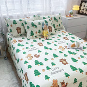 Cartoon Dog Flat Sheet Twin Queen Kawaii Bulldog Puppy Bed Sheet Set 100% Cotton Stripe Paw Print Bed Cover with 2 Pillowcase