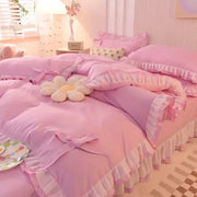 Cute Princess Style Pink Quilt Cover 4-piece Luxury Double Bed Bedding Four-piece Set Duvet Cover Bed Sheet Pillowcase