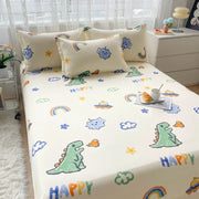 Cartoon Dog Flat Sheet Twin Queen Kawaii Bulldog Puppy Bed Sheet Set 100% Cotton Stripe Paw Print Bed Cover with 2 Pillowcase