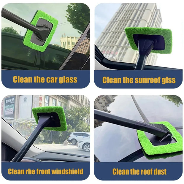 Car Cleaning Wash Tool with Long Handle Car Window Cleaner Washing Kit Windshield Wiper Microfiber Wiper Cleaner Cleaning Brush