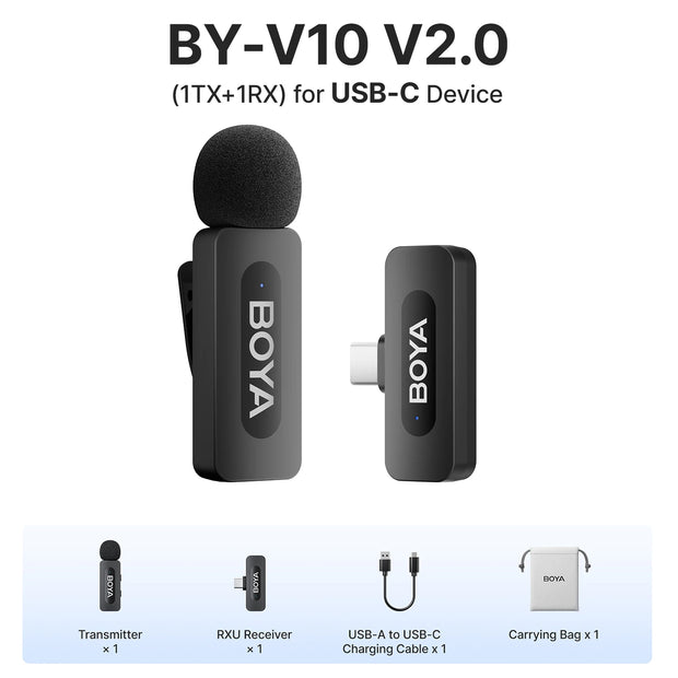 BOYA BY-V Professional Wireless Lavalier Mini Microphone for iPhone iPad Android Live Broadcast Gaming Recording Interview Vlog