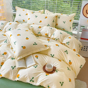 Cute Cherry Bedding Set No Filler Orange Bear Kawaii Duvet Cover Flat Sheet Pillowcase Boys Girls Twin Queen Bed Linen