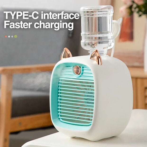 Portable USB Mini Air Cooler Fan Water Cooling Fan with 3 Speed 2 Modes Spray Humidifier Purifier for Car Home