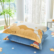 Cartoon Star Flat Sheet Twin Kawaii Yellow Stars Bed Sheet Set For Child Teen Room Decor Soft Cotton Bed Cover with 2 Pillowcase