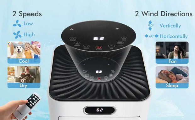 Portable Air Conditioner, 10000BTU Air Cooler with Drying, Fan, Sleep Mode, 2 Speeds, 24H Timer Function, Remote Control