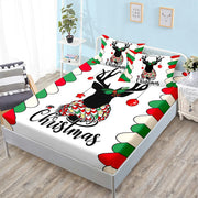 Christmas Fitted Sheet Set Cartoon Santa Claus Mattress Cover With Elastic Twin Full Queen King Size For Kids Boys Bed Linen