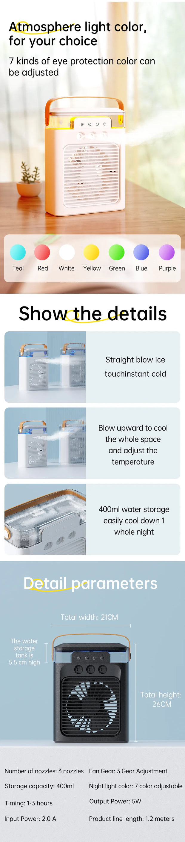 USB Elektrische Ventilator Airconditioners Draagbare Koelventilator LED Nachtlampje Water Mist Plezier 3 In 1 Luchtbevochtiger Voor Thuis