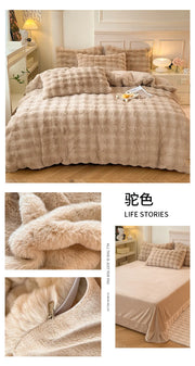 Rabbit Fleece Four-piece Set Milk Fleece Bed Sheet Quilt Cover Winter Thickened Flannel Fleece Double Single Bed Three-piece Set