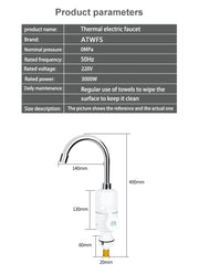 ATWFS Tankless Elektrische Nieuwste Waterverwarmer Keuken Instant Warmwaterkraan Verwarming Waterkraan Instant Verwarming3000w