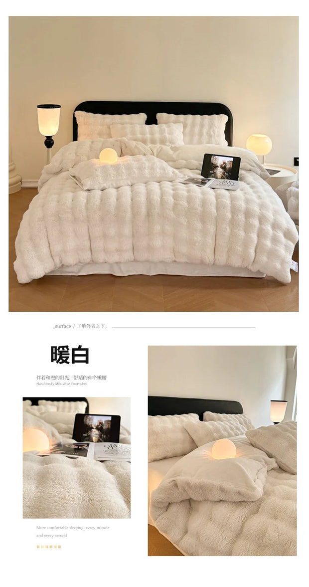 Rabbit Fleece Four-piece Set Milk Fleece Bed Sheet Quilt Cover Winter Thickened Flannel Fleece Double Single Bed Three-piece Set