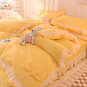 Cute Princess Style Pink Quilt Cover 4-piece Luxury Double Bed Bedding Four-piece Set Duvet Cover Bed Sheet Pillowcase