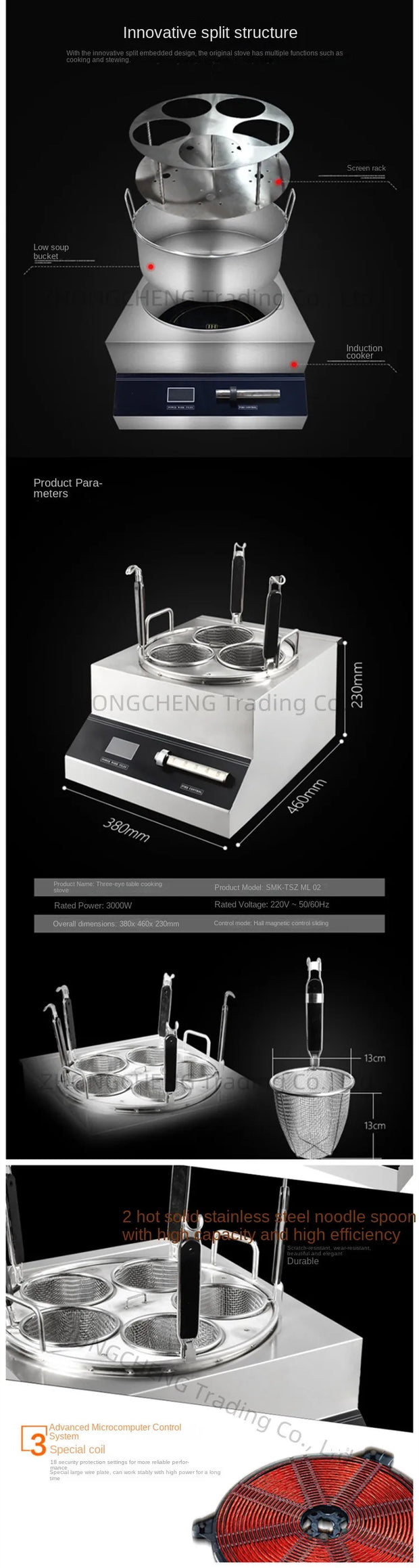 Control Induction Cooker Noodle Cooker 3000W Commercial Desktop Noodle Cooker Energy-saving Soup Noodle Oven