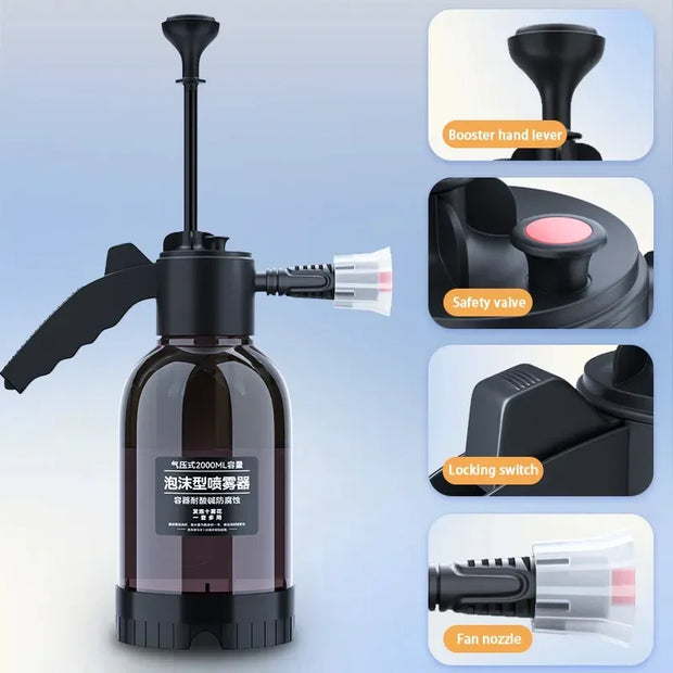 2L Hand Pump Foam Sprayer Snow Foam Gun Nozzle With Pressure Relief Valve Car Wash Spray Bottle Window Cleaning Tools