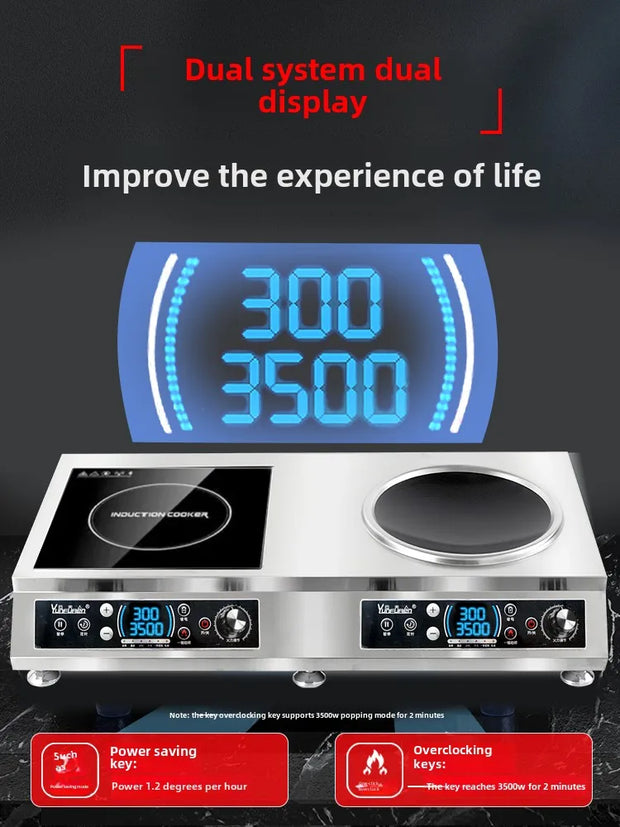 Concave Induction Cooker Electric Ceramic Stove Double Stove All-steel Desktop Commercial High-power 3500w Double-head Stove