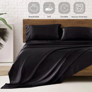 Queen Size Sheets Set, 4 Pcs Silky Bedding Set with 15 Inches Deep Pocket for Mattress (Black)