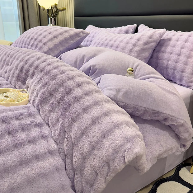 Rabbit Fleece Four-piece Set Milk Fleece Bed Sheet Quilt Cover Winter Thickened Flannel Fleece Double Single Bed Three-piece Set