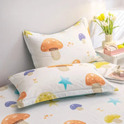 Mushroom Fitted Sheet with 2 Pillowcases Kawaii Star Print Bed Sheet Set Queen for Boys Girls Botanical Deep Pocket Bed Cover