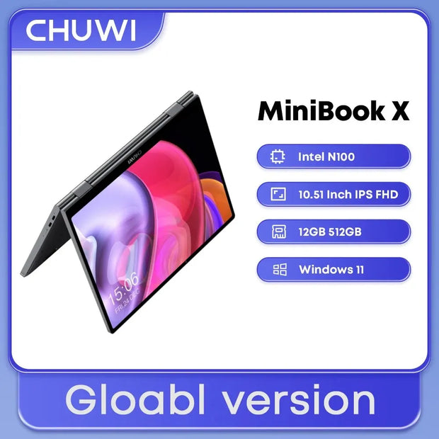 CHUWI MiniBook X 2-in-1 laptop tablet Intel N100 10,51" FHD IPS-scherm 12 GB LPDDR5 512G SSD Windows 11 notebook 1200*1920