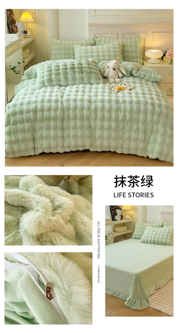 Rabbit Fleece Four-piece Set Milk Fleece Bed Sheet Quilt Cover Winter Thickened Flannel Fleece Double Single Bed Three-piece Set