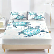 Fashion Style Sea Turtle Print Fitted Sheet Set Mattress Covers Comfortable Breathable Bedding Set With Deep Pocket for Bedroom