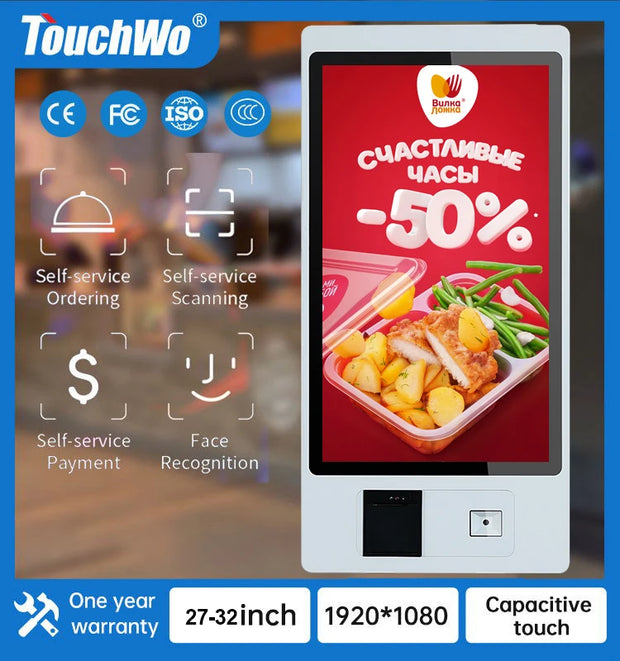 TouchWo 27 32 inch Windows/Android OS Capacitive Touch Screen Pc Touchscree Self Service Ticket/Payment/Ordering Kiosk