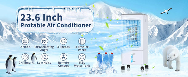 Portable Air Conditioners, 3-IN-1 Air Conditioner Portable for Room, [1.45 Gal Tank] Portable AC Cooling Fan w/ 3 Spds & Cooling