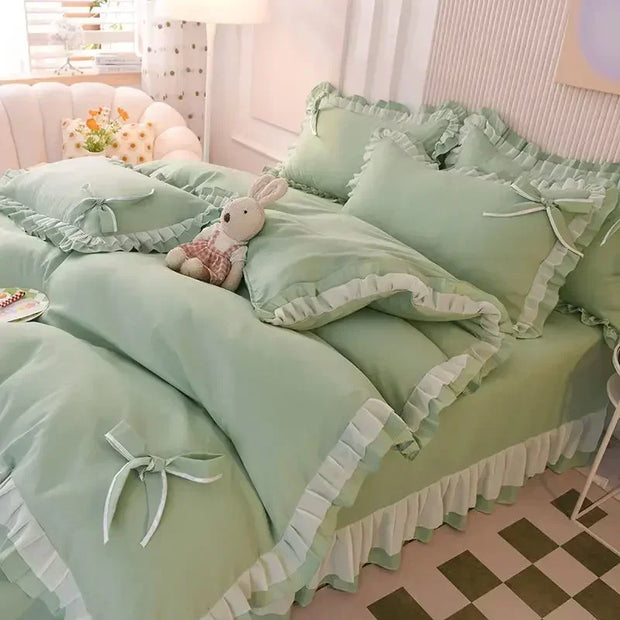 Cute Princess Style Pink Quilt Cover 4-piece Luxury Double Bed Bedding Four-piece Set Duvet Cover Bed Sheet Pillowcase