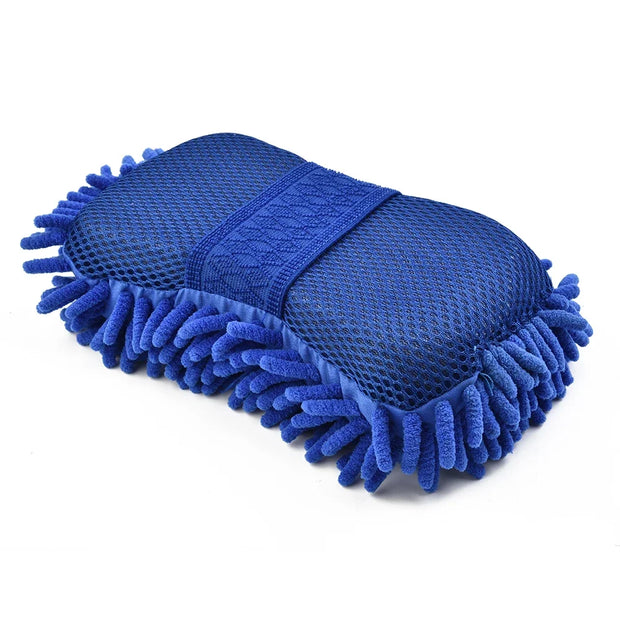 1 Pc Blue Microfiber Chenille Car Wash Sponge Care Washing Brush Pad Cleaning Tool Auto Washing Towel Gloves Styling Accessories