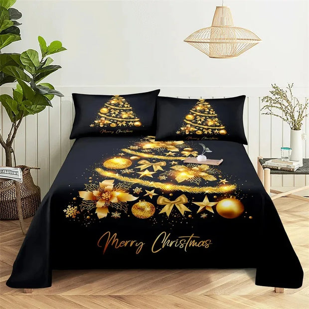 Christmas Fitted Sheet Set Cartoon Santa Claus Mattress Cover With Elastic Twin Full Queen King Size For Kids Boys Bed Linen