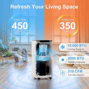 NEW10000 BTU Portable Air Conditioners for Room Up to 450 Sq.Ft,4-in-1 Portable AC Unit,Heater,Dehumidifier & Fan Remote Control