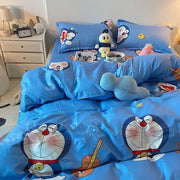 4 stuks/set Kawaii Anime Cartoon Doraemon Beddengoed Quilt Cover Student Beddengoed Zacht Microvezel Bedsprei Lichtgewicht Dekbedovertrek Geschenken