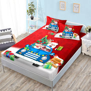 Christmas Fitted Sheet Set Cartoon Santa Claus Mattress Cover With Elastic Twin Full Queen King Size For Kids Boys Bed Linen