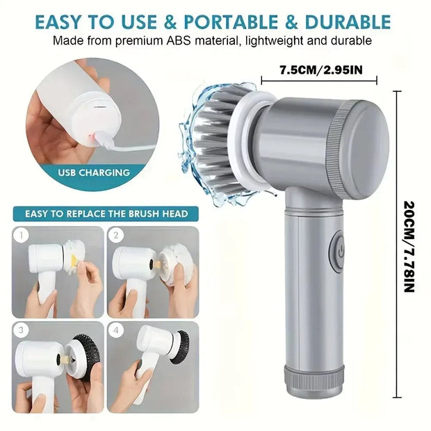 NEW Electric Spin Scrubber,Bathroom Cleaning Brush Power Scrubber with 5 Replaceable Brush Heads, Electric Cleaning Brush