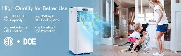 Portable Air Conditioner, 10000BTU Air Cooler with Drying, Fan, Sleep Mode, 2 Speeds, 24H Timer Function, Remote Control