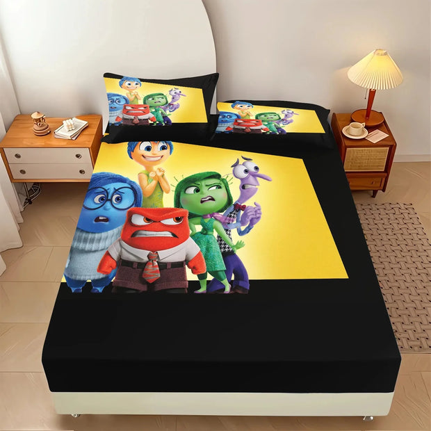 Disney cartoon fitted sheet, inside out cartoon mattress cover, bed sheet with pillowcase, children's bedspread, bedroom décor