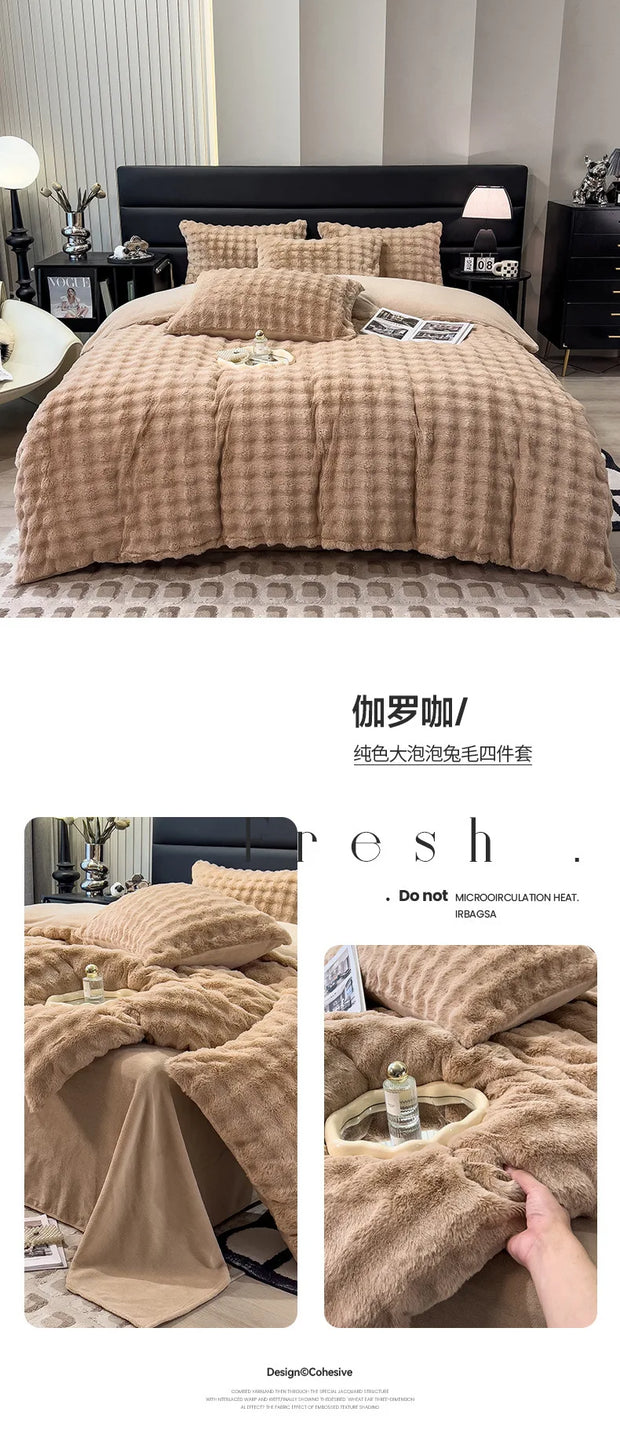 Rabbit Fleece Four-piece Set Milk Fleece Bed Sheet Quilt Cover Winter Thickened Flannel Fleece Double Single Bed Three-piece Set